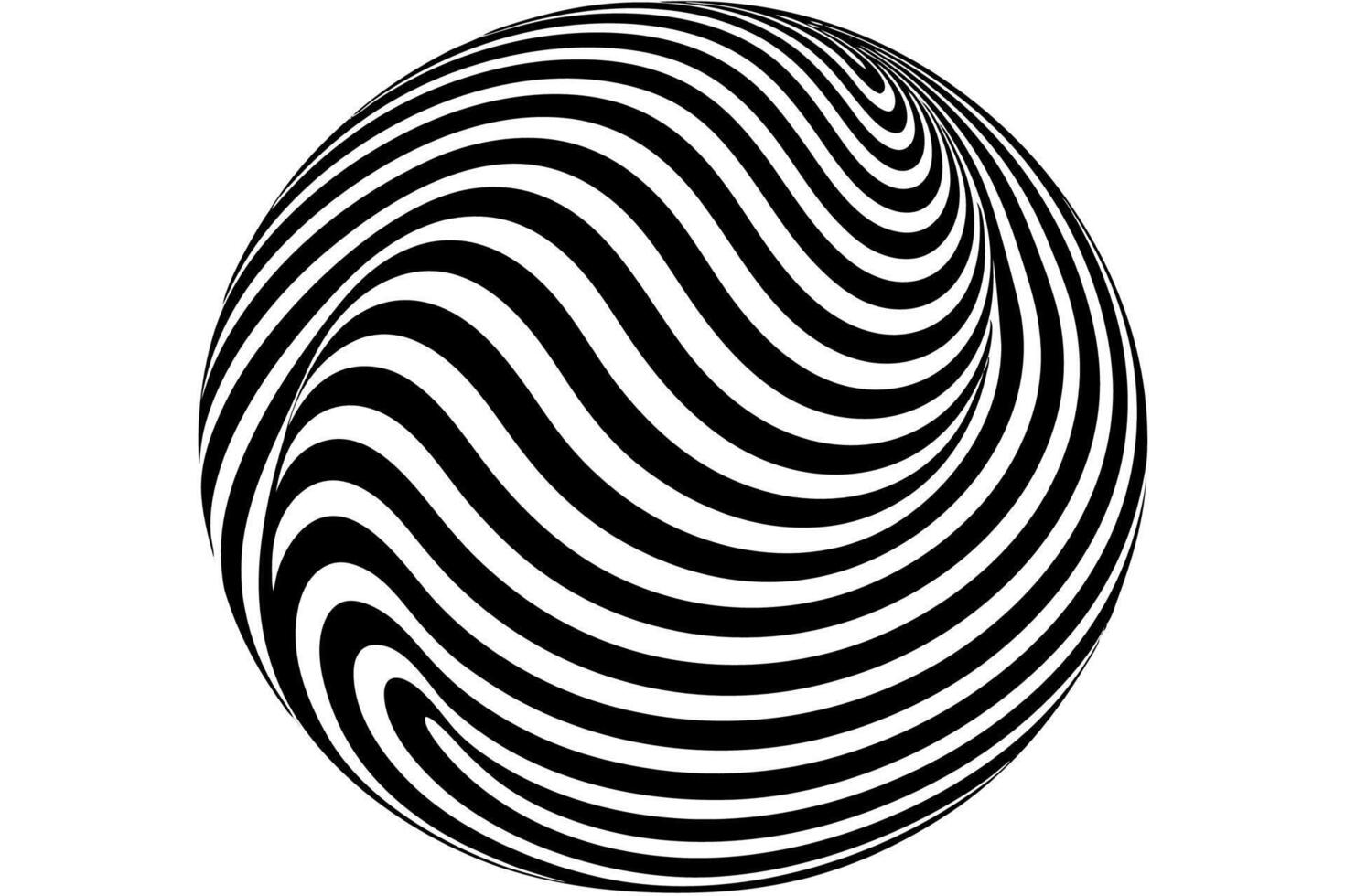 A black and white image of a ball with a wavy pattern vector