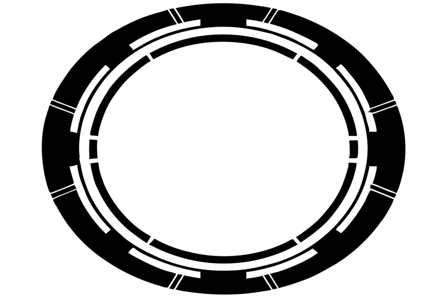 A black and white oval with a circular pattern vector