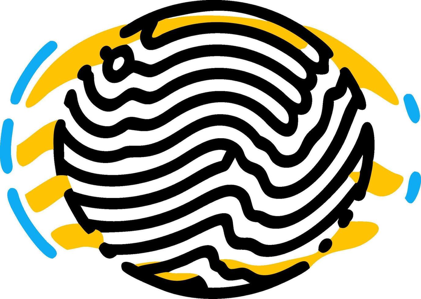 A fingerprint is shown in a circle with a yellow and black background vector