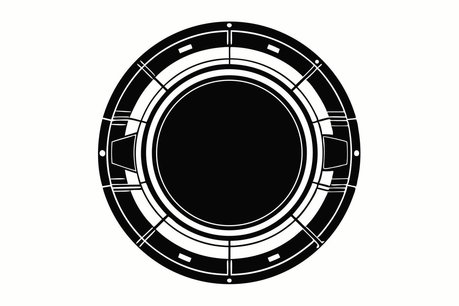 A black and white illustration of a circular object vector