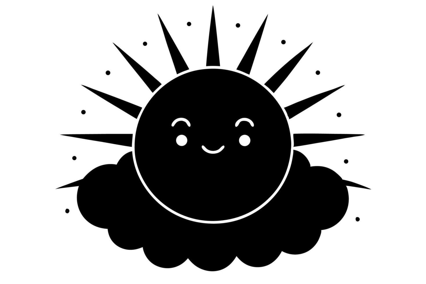 A black and white sun with a smiley face vector