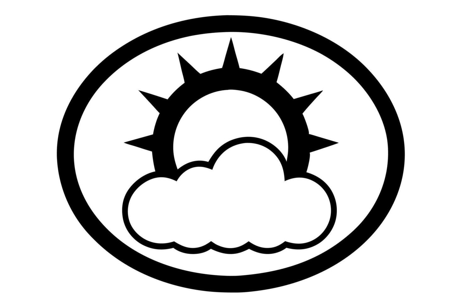 A black and white sun and cloud icon vector