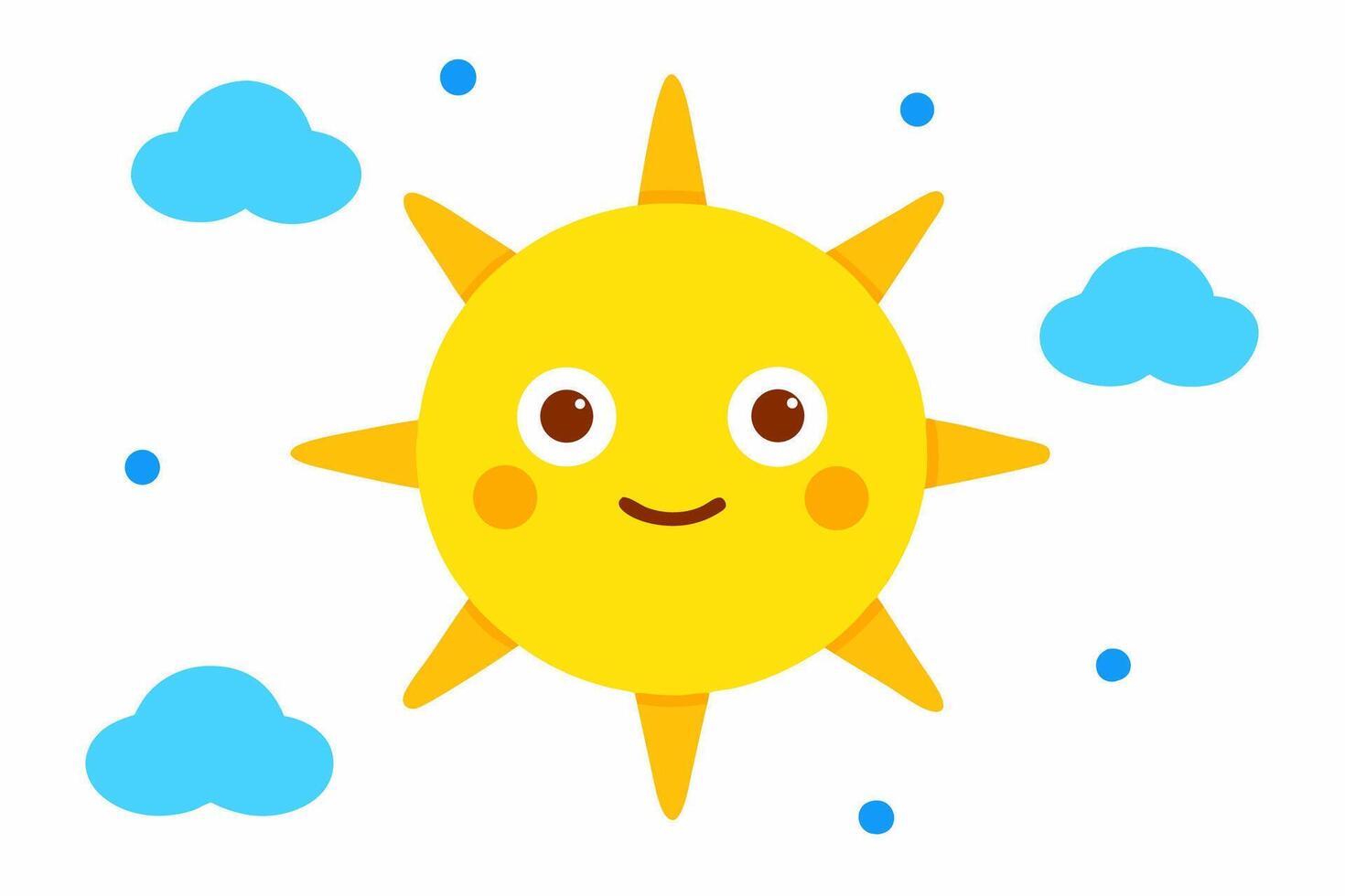 A cartoon sun with blue clouds and rain vector