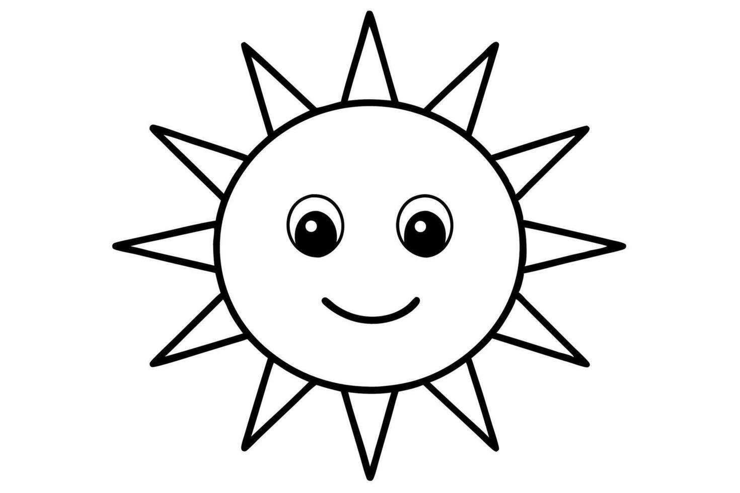 A sun with a smiley face coloring page vector