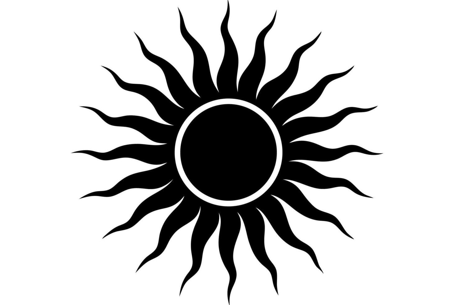 A black and white sun with a circle in the center vector
