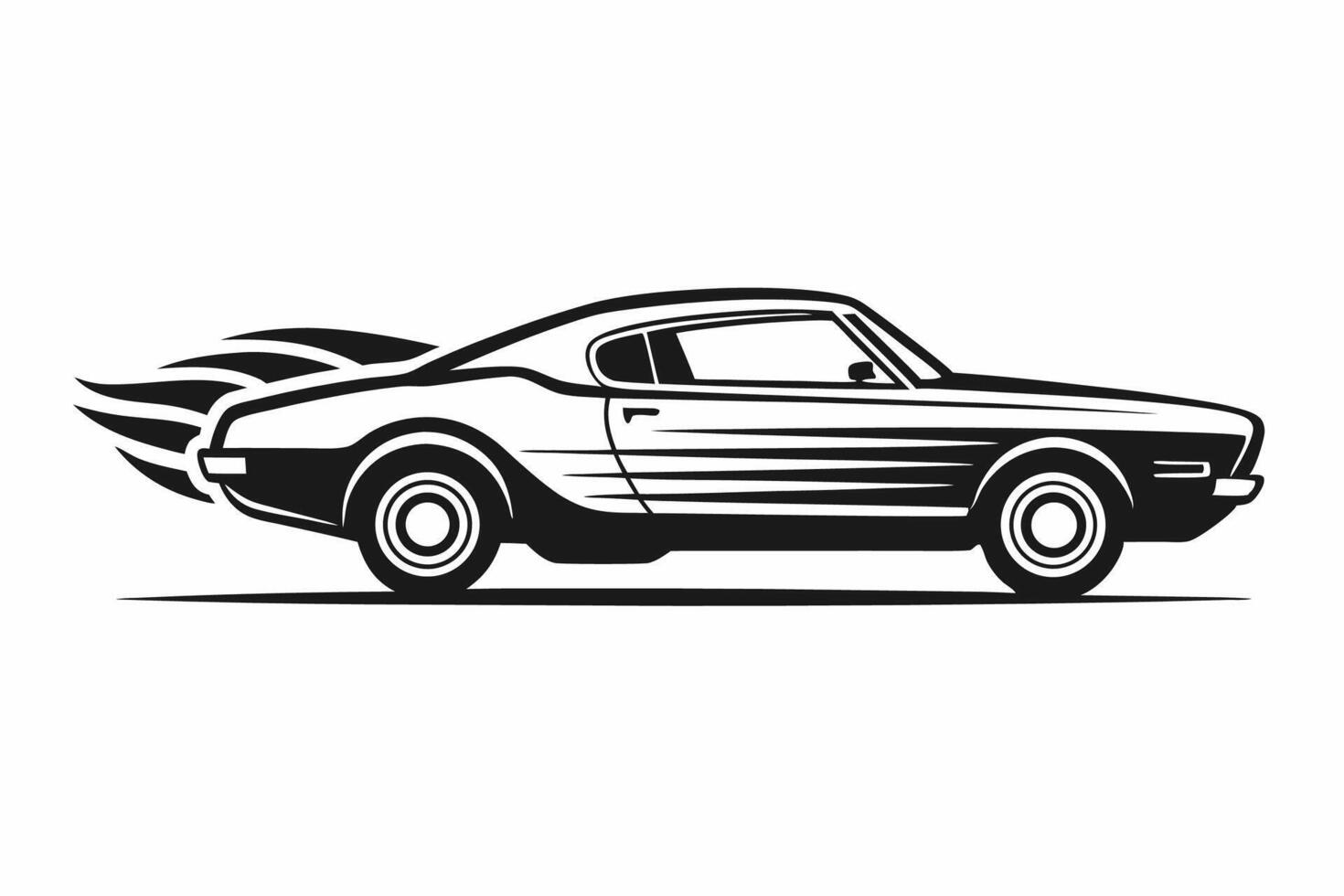 A black and white car with flames on it vector