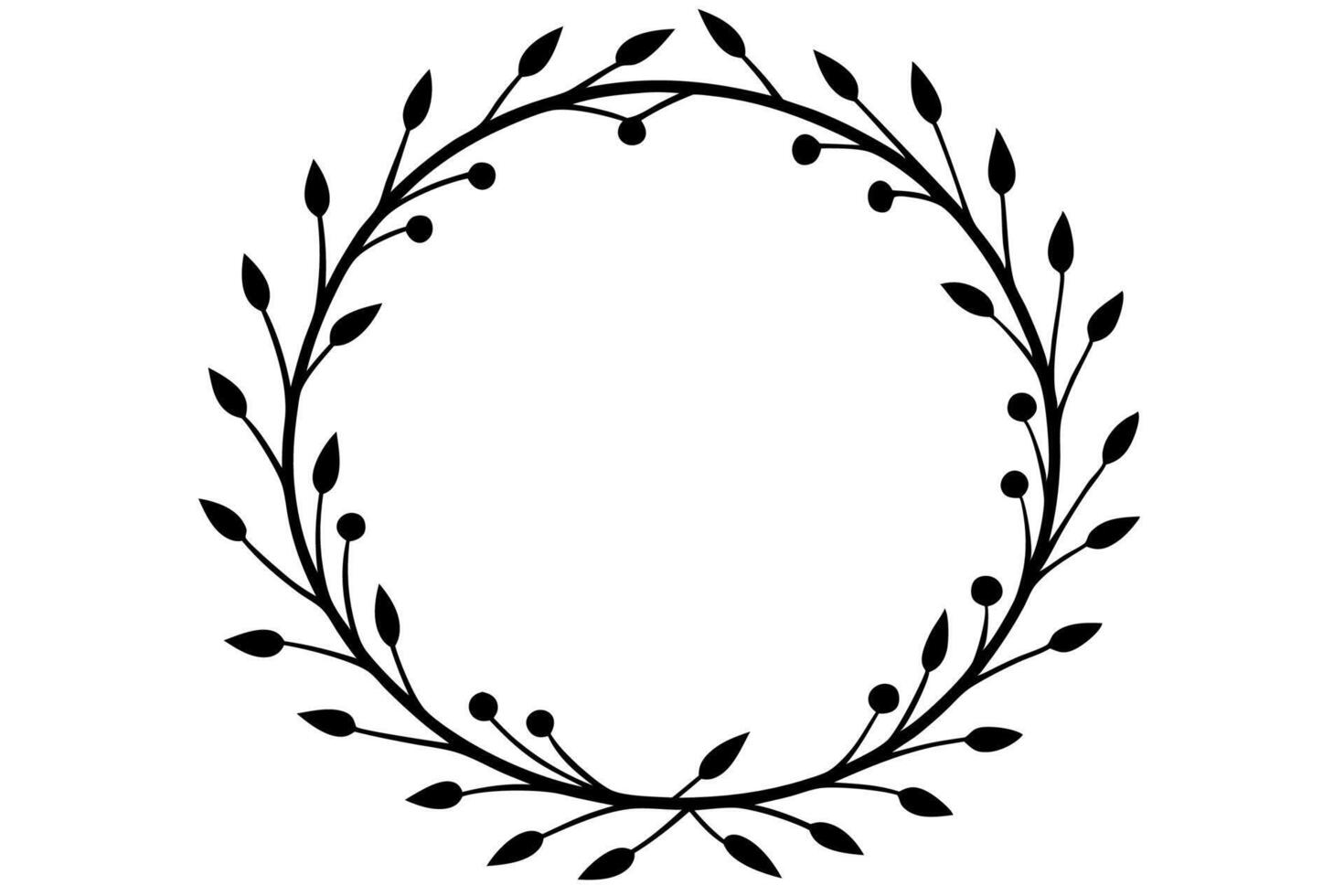 A black and white oval with leaves in it vector