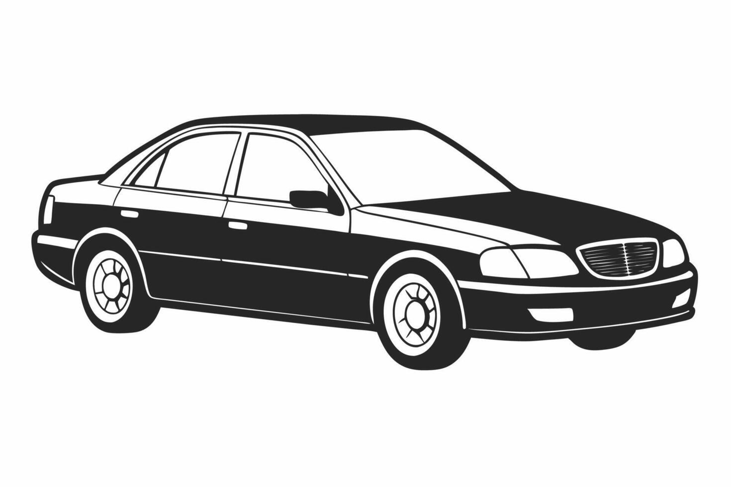A black and white drawing of a car vector
