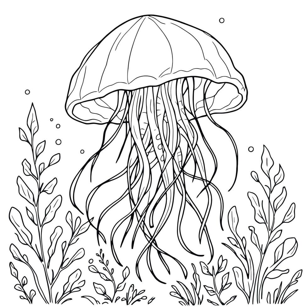 Enchanting Jellyfish Coloring Page Line Art for Creative Kids and Adults vector