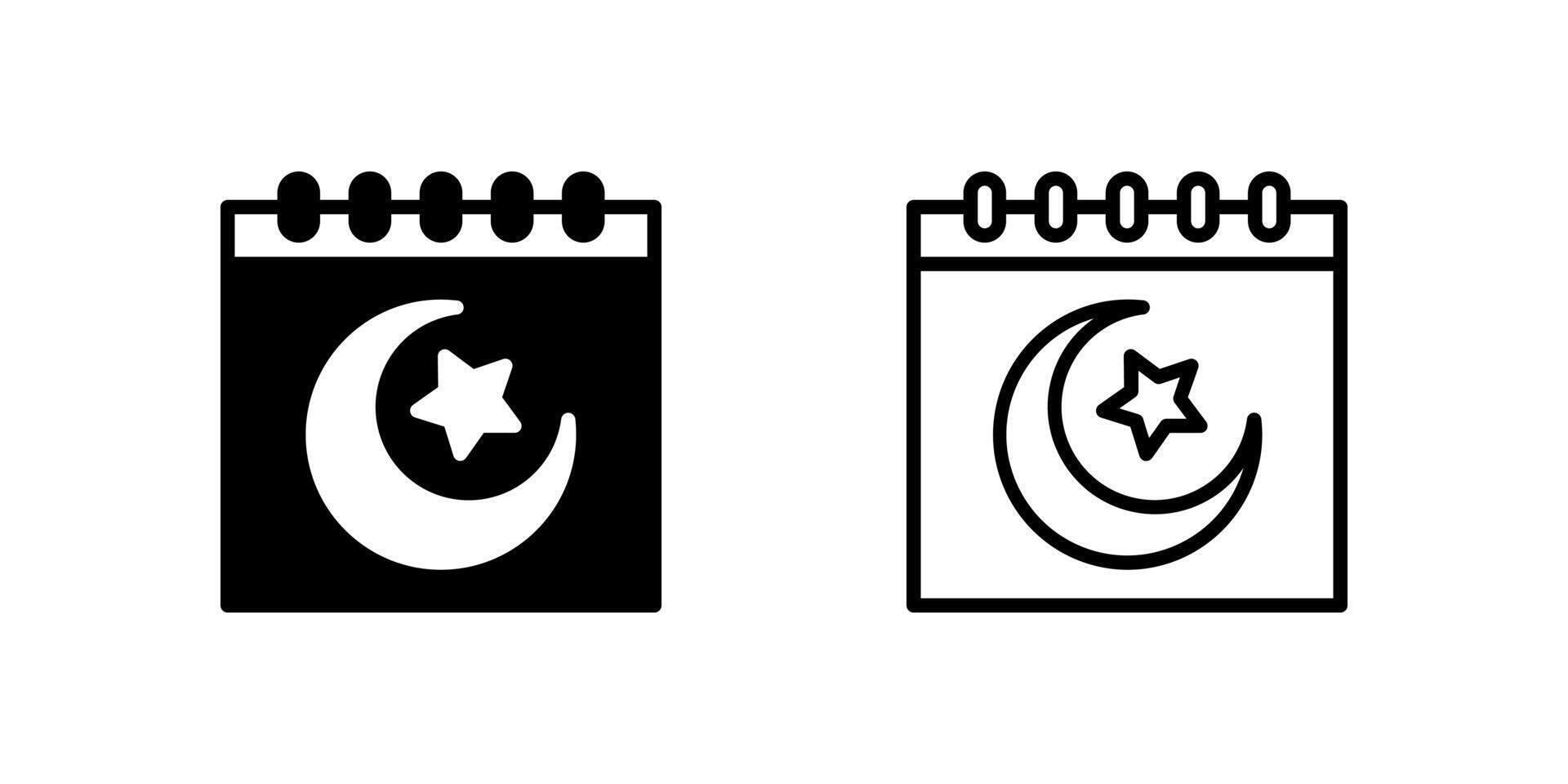 A calendar icon featuring Islamic symbols, representing prayer schedules or important Islamic dates. vector