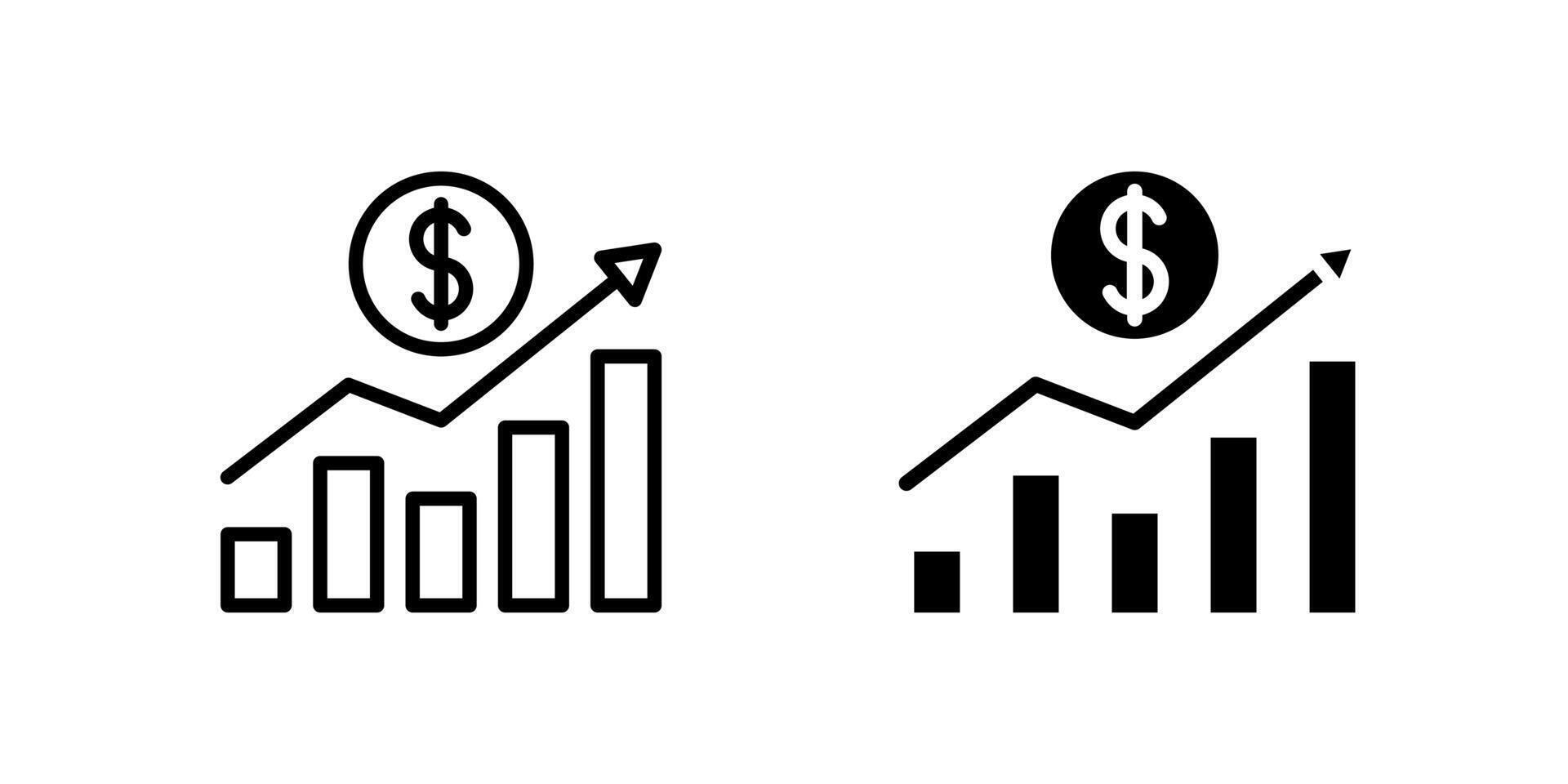 Growth icon set showing rising charts and graphs ideal for business reports and success tracking vector