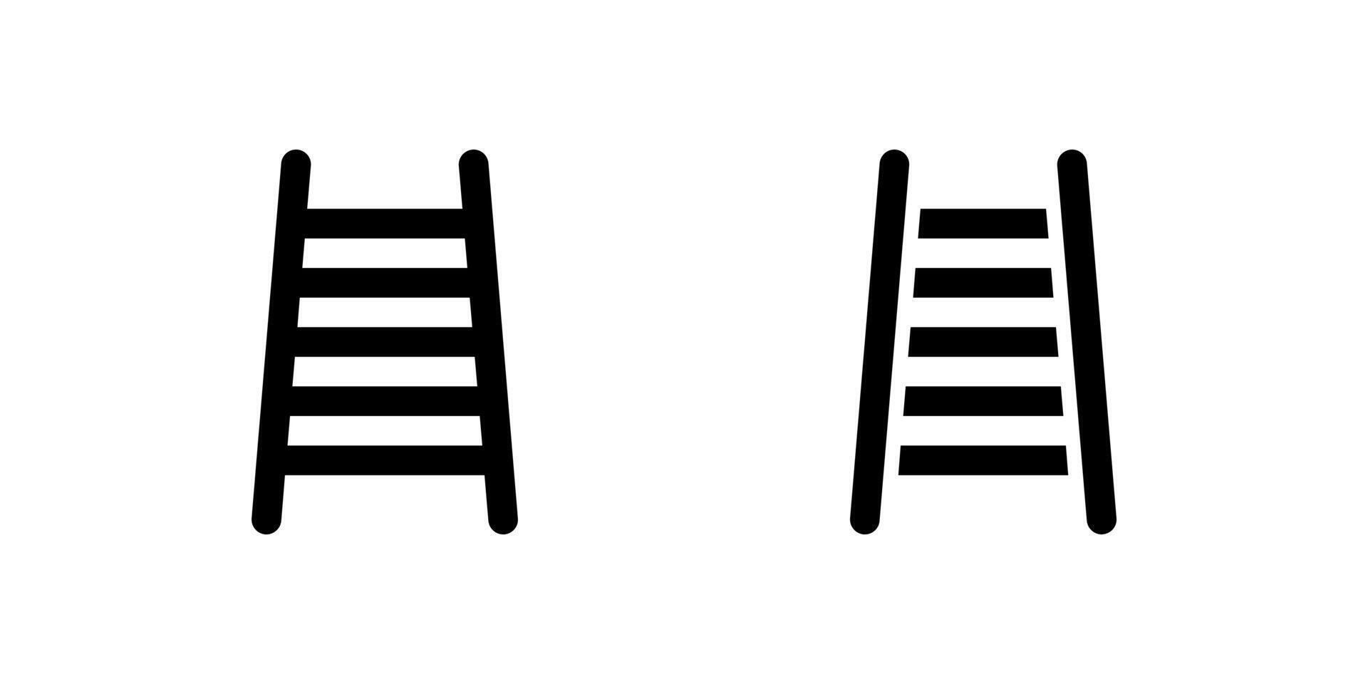 Ladder icon set representing climbing equipment used in maintenance, painting, or construction. vector