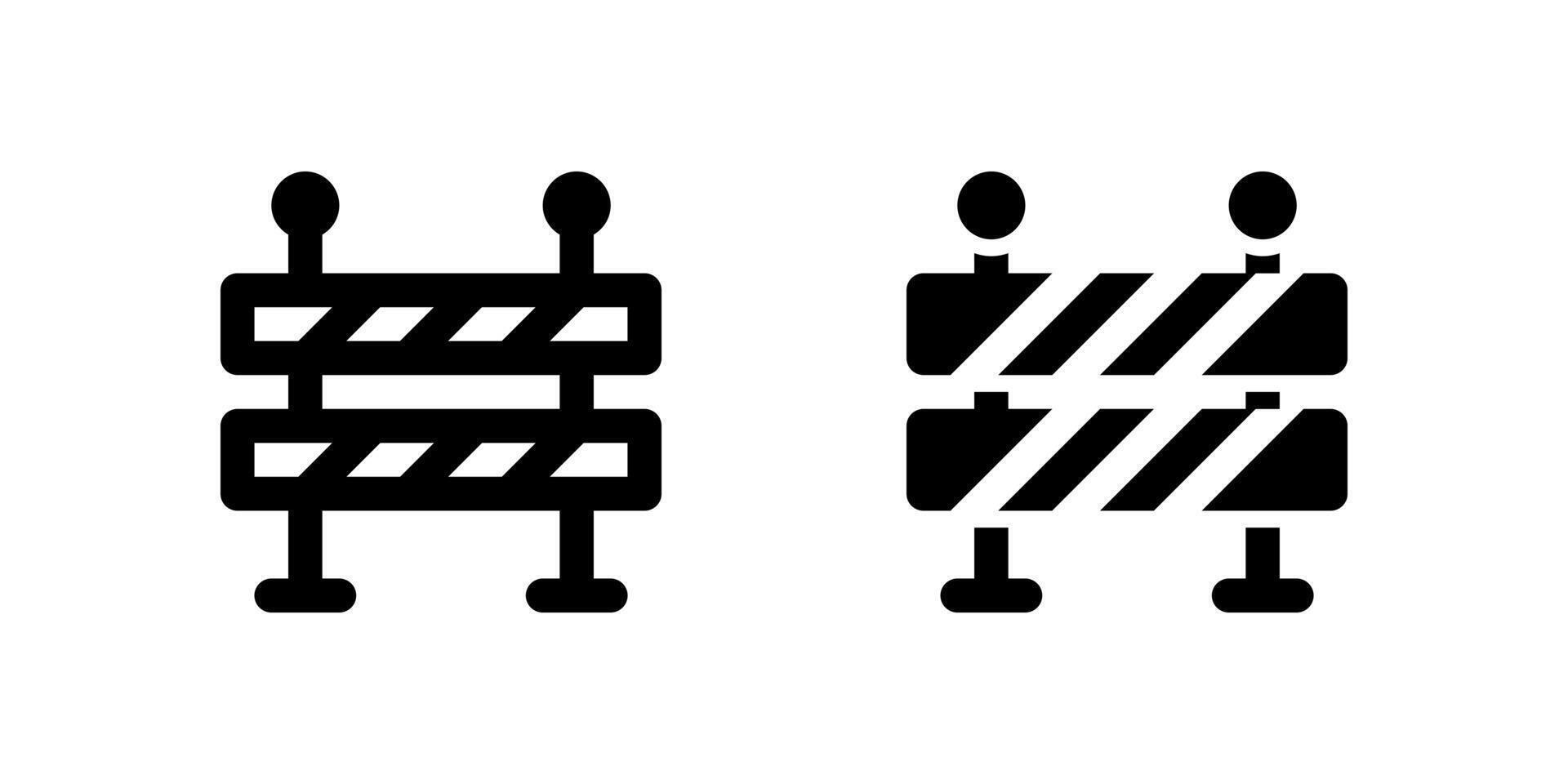 Road barrier icon set used to signify construction zones, safety blocks, or traffic control. vector