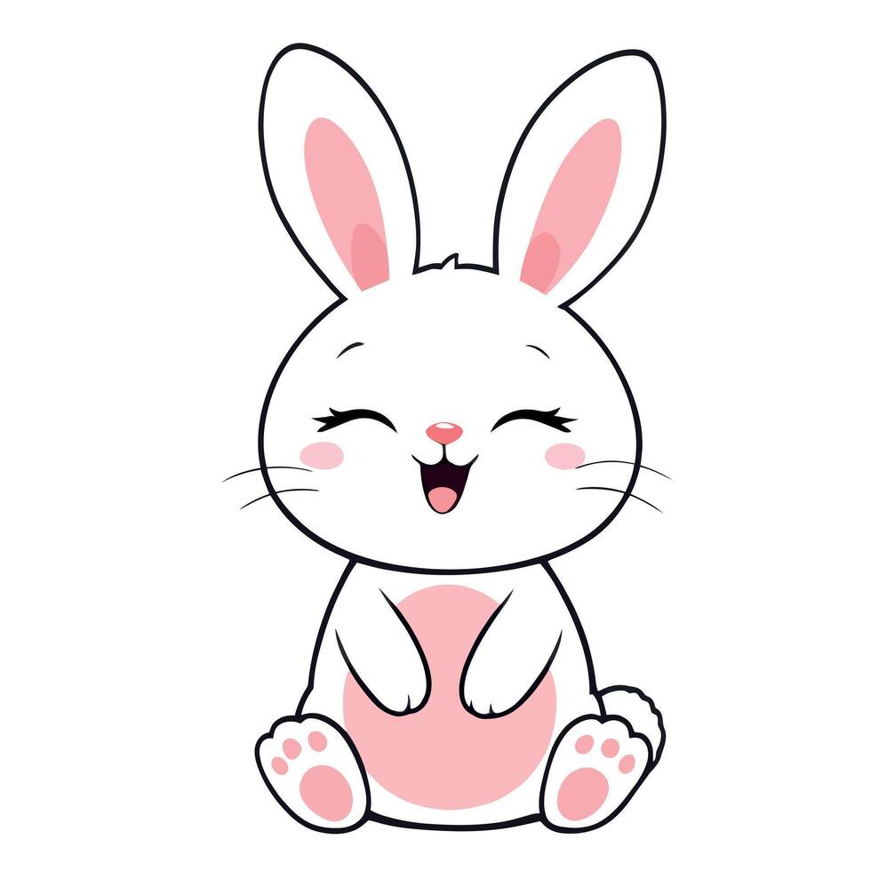Cute Cartoon White Rabbit Sticker With Pink Details and Happy Expression vector