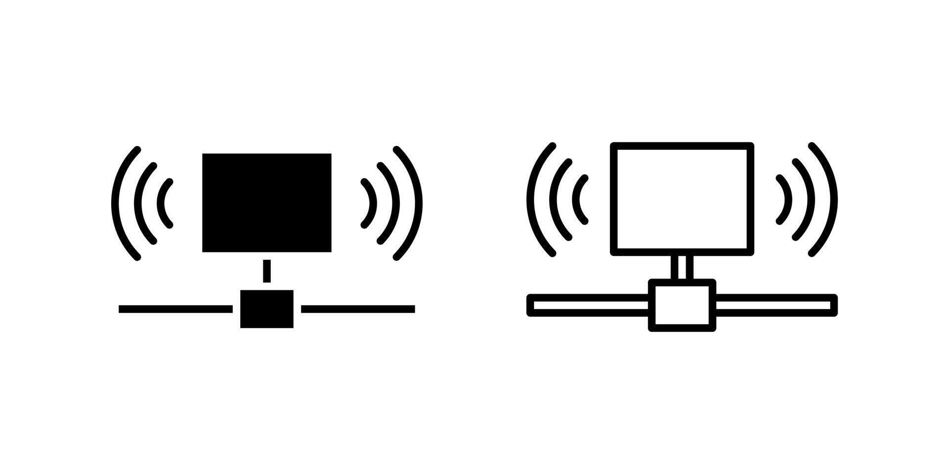 LAN network icon set depicting local computer connections and data sharing. vector