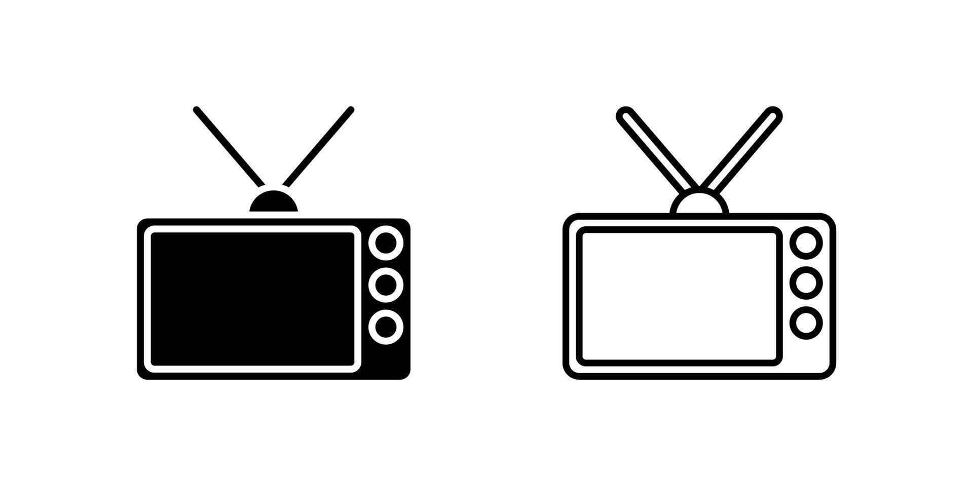 Television icon set depicting media screen for entertainment or news. vector
