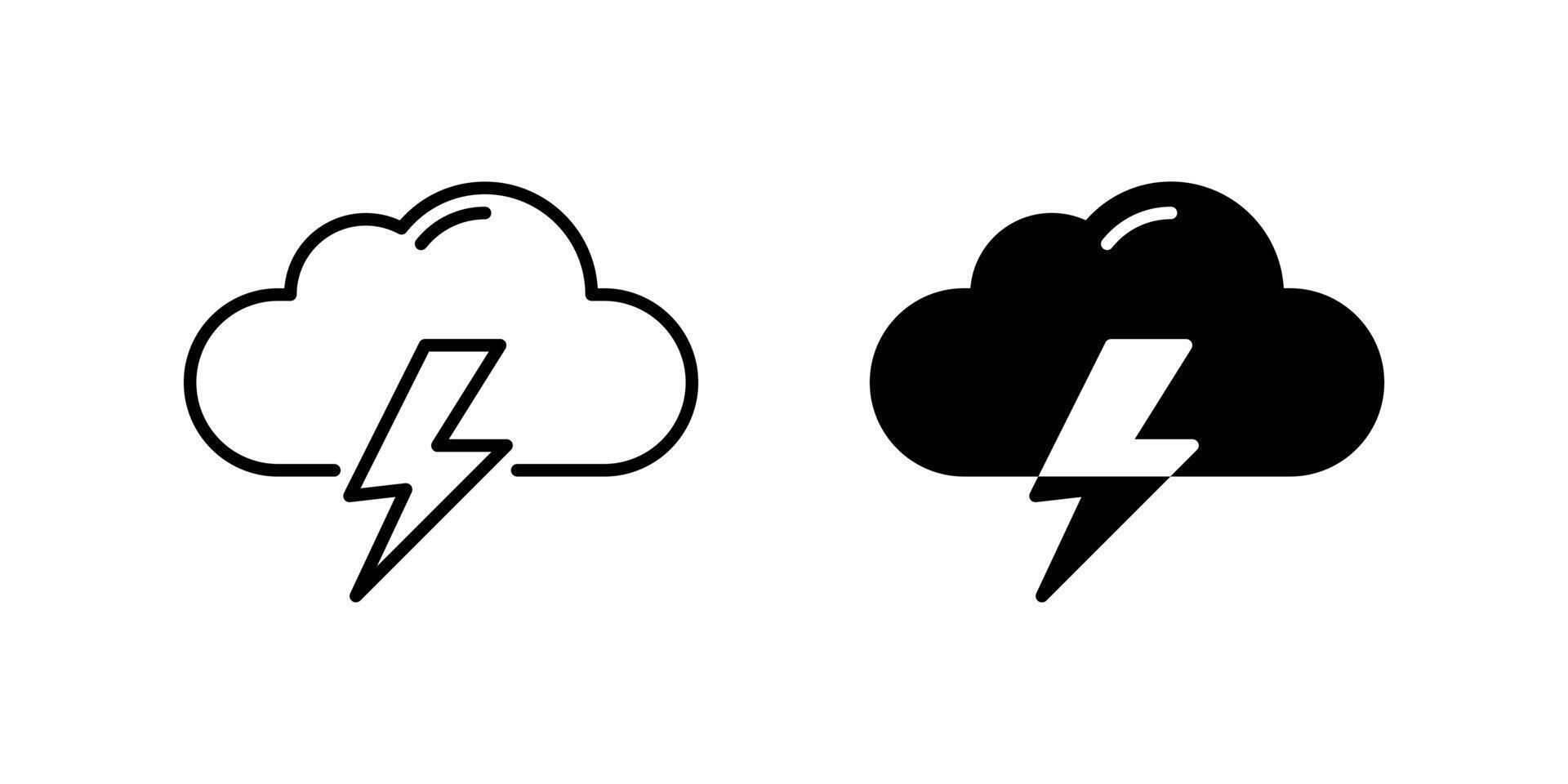 Lightning Icon Set. A black icon of lightning, representing storm activity. vector