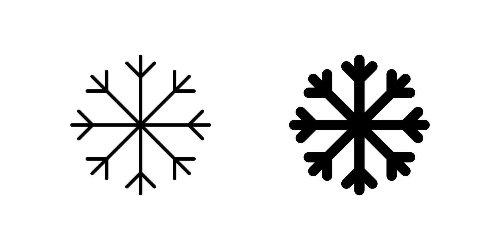 Snowflake Icon Set. A black icon of a snowflake, representing snow. vector