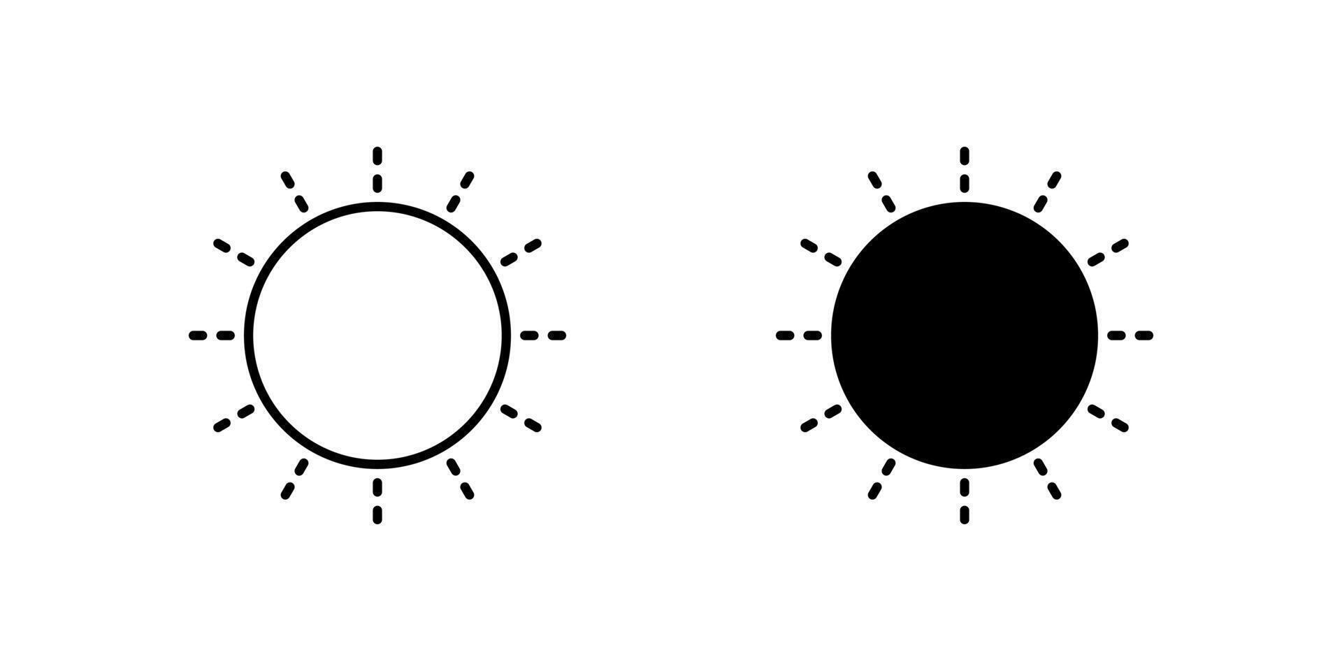 Sun Icon Set. A black icon of the sun, representing sunshine or energy. vector