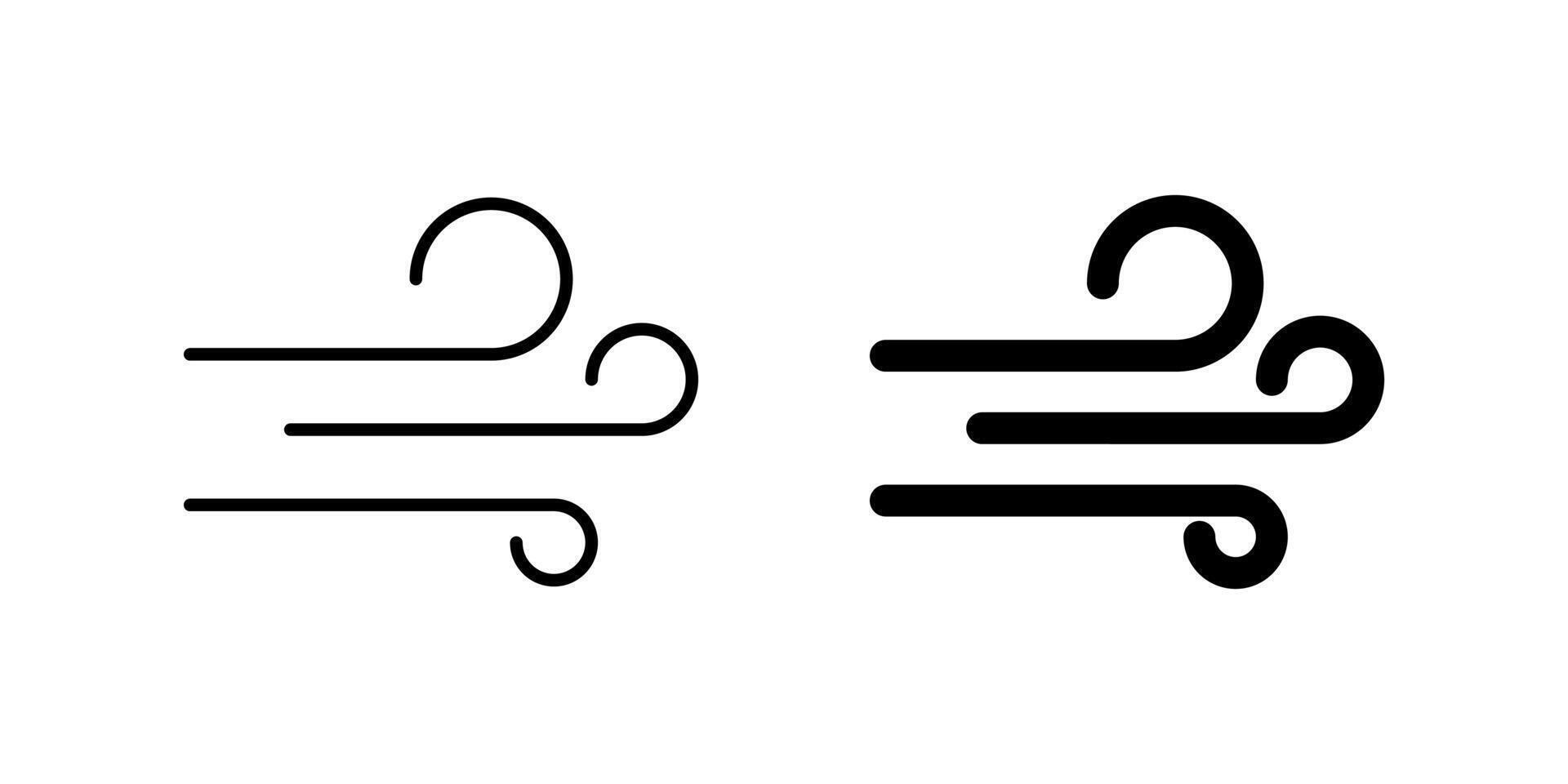 Windy Night Icon Set. A black icon of windy night skies, representing evening wind. vector