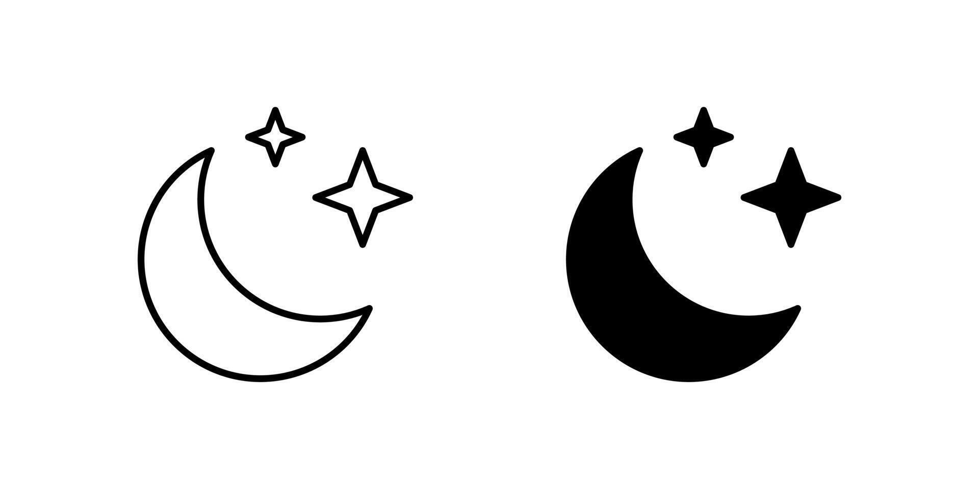 Clear Night Icon Set. A black icon of a clear night with moon and stars, representing calm weather. vector