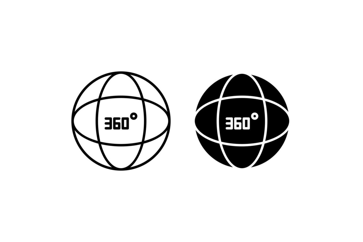 Angle 360 Degree Icon Set. A black icon of a 360 degree angle, representing full view. vector