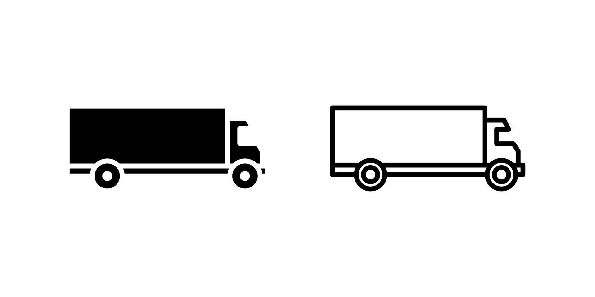 Icons of two truck trains for shipping and transport. Represent cargo and delivery. vector