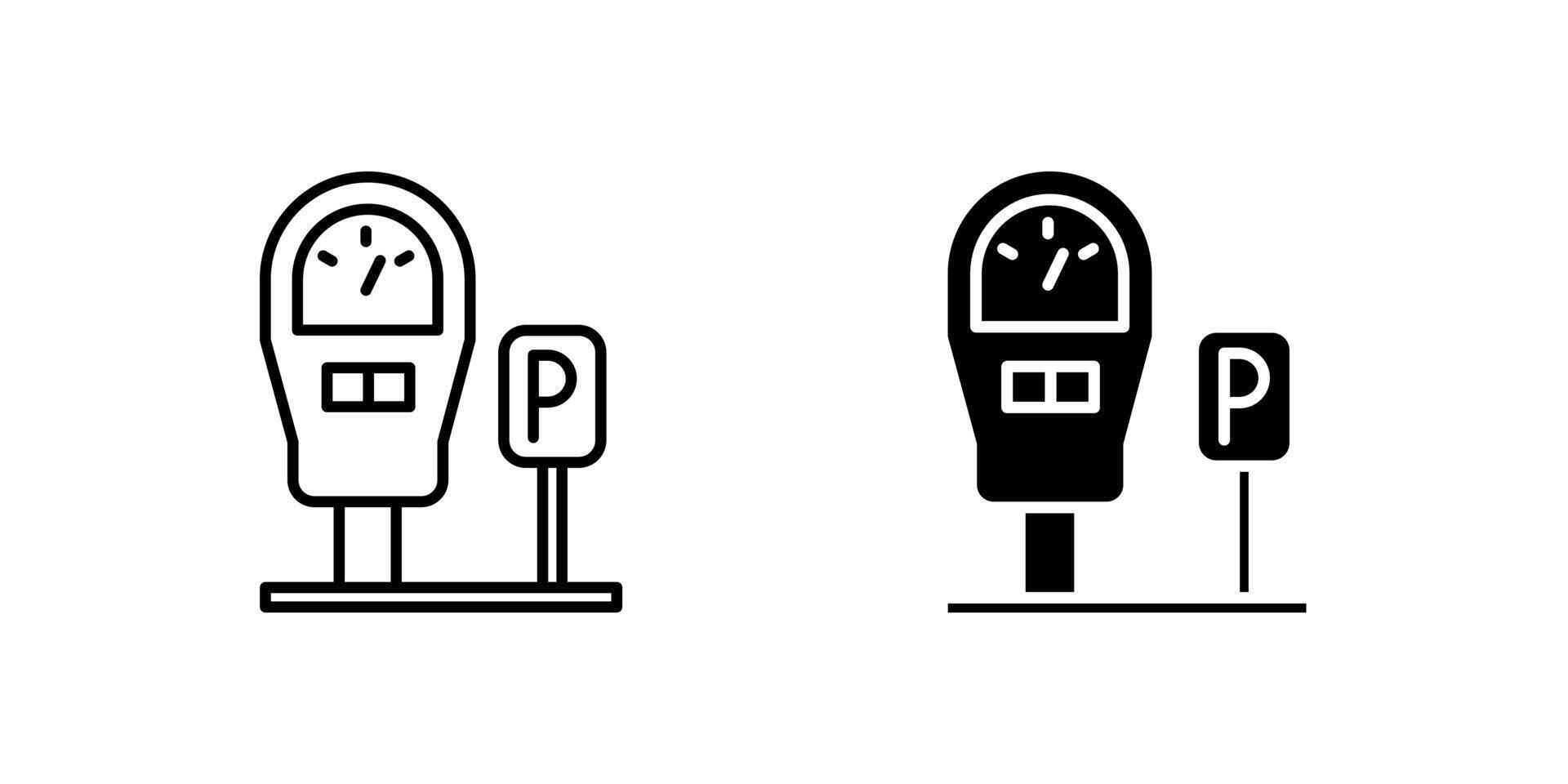 Standard parking meter icon set for urban areas, city streets, and vehicle parking. Useful for traffic management and public services. vector