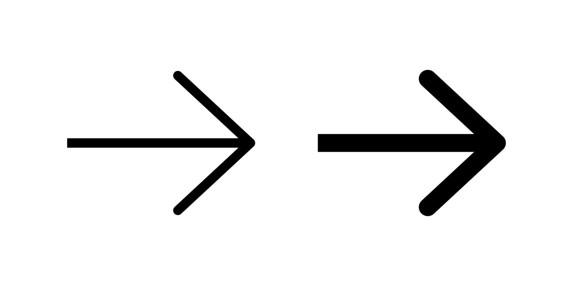 Universal right arrow icon set for direction, navigation, and forwarding. Essential for user interfaces and general signage. vector