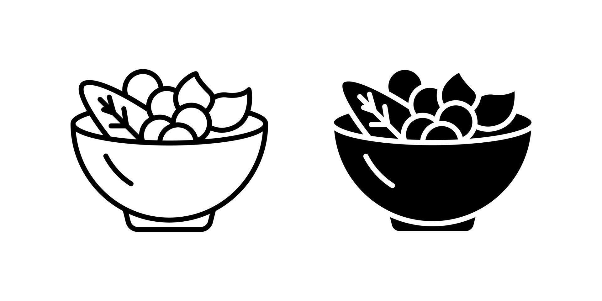 Fresh salad bowl icon set representing healthy food, nutrition, and vegetarian meals. Perfect for diet, wellness, and restaurant themes. vector