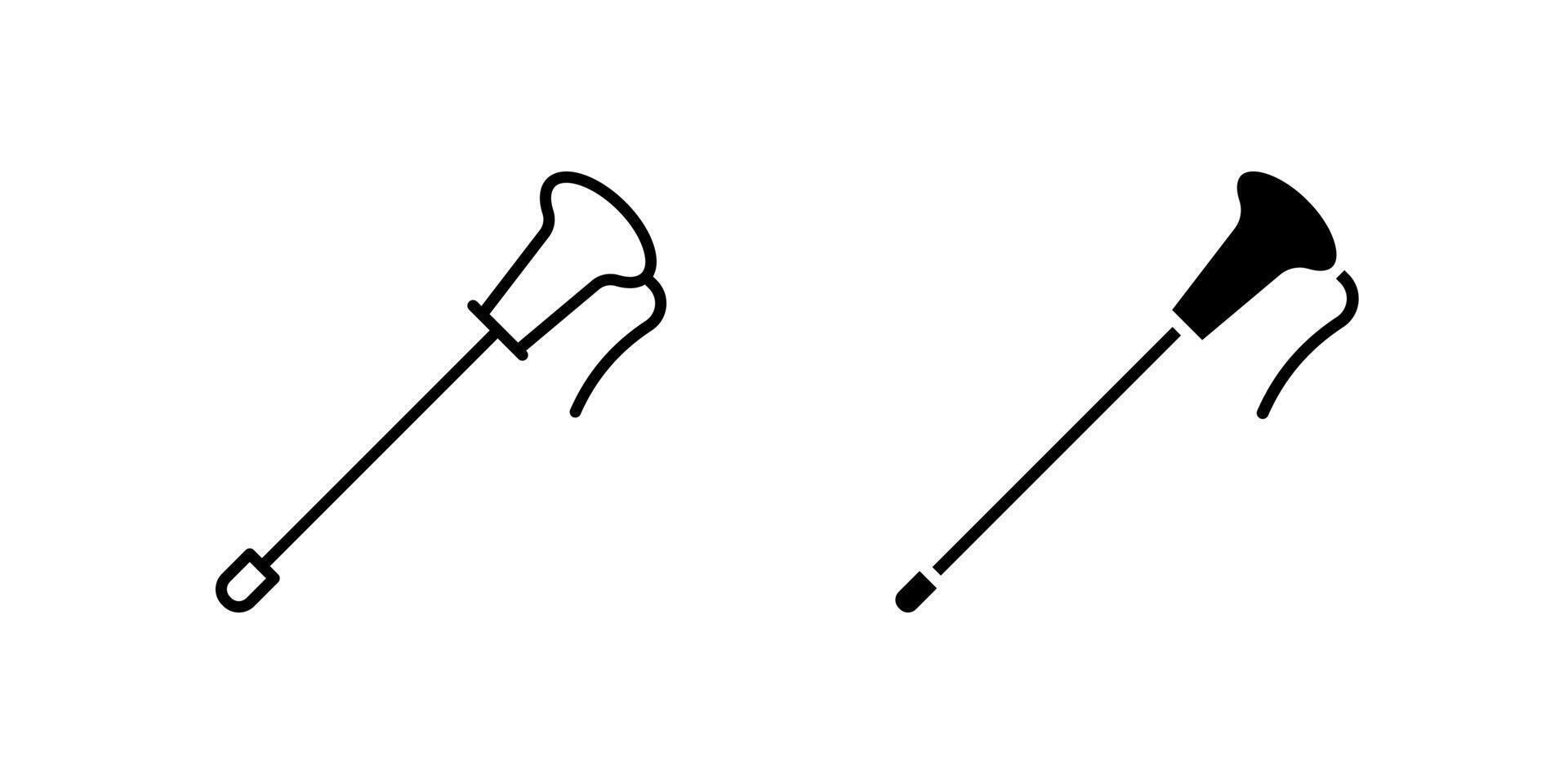 Classic hiking stick icon set representing adventure, trekking, and outdoor activities. Ideal for travel, nature, and recreation themes. vector