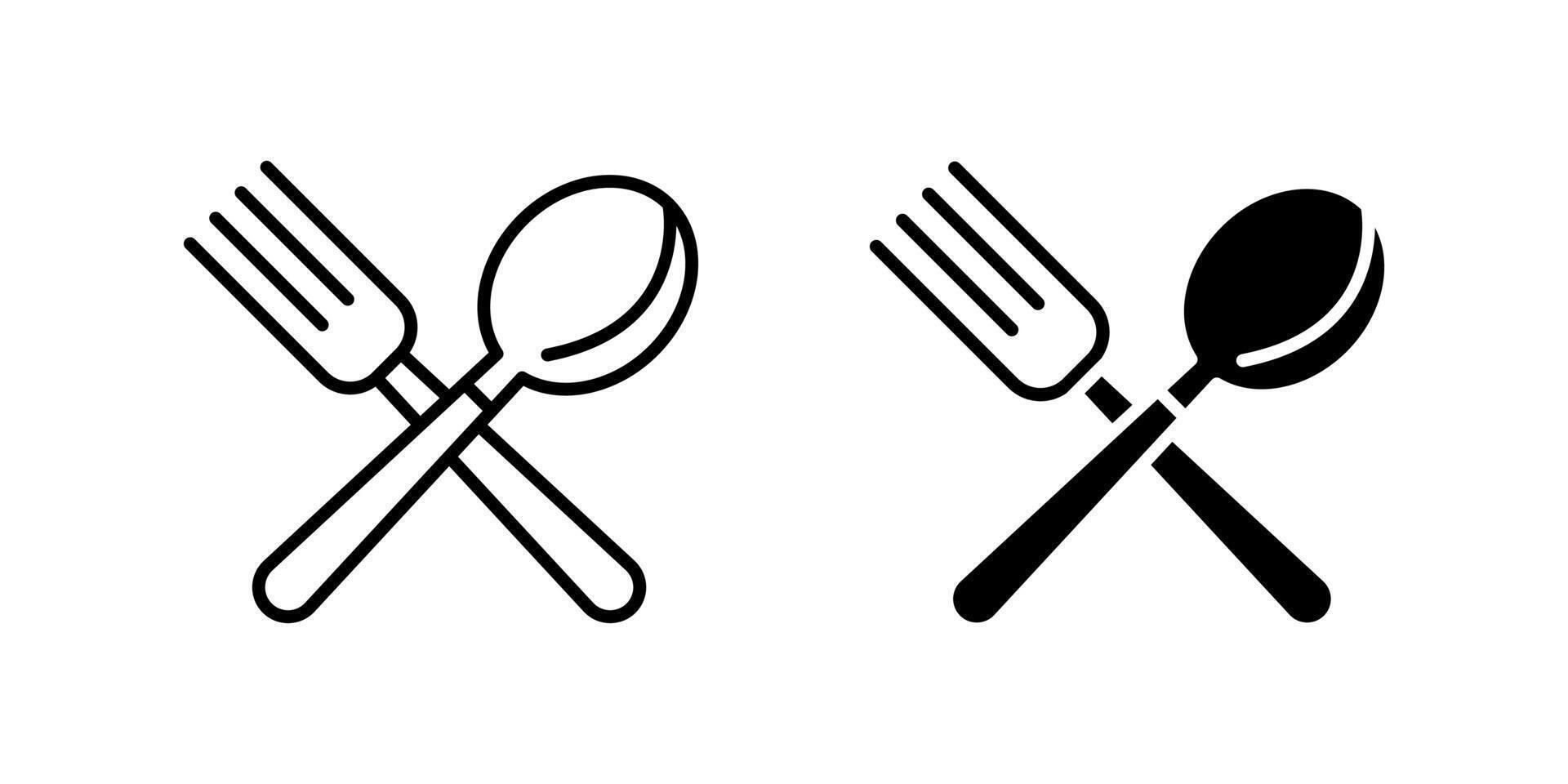 Essential cutlery fork spoon knife icon set for dining, kitchen, and food service. Useful for restaurants, cafes, and cooking themes. vector