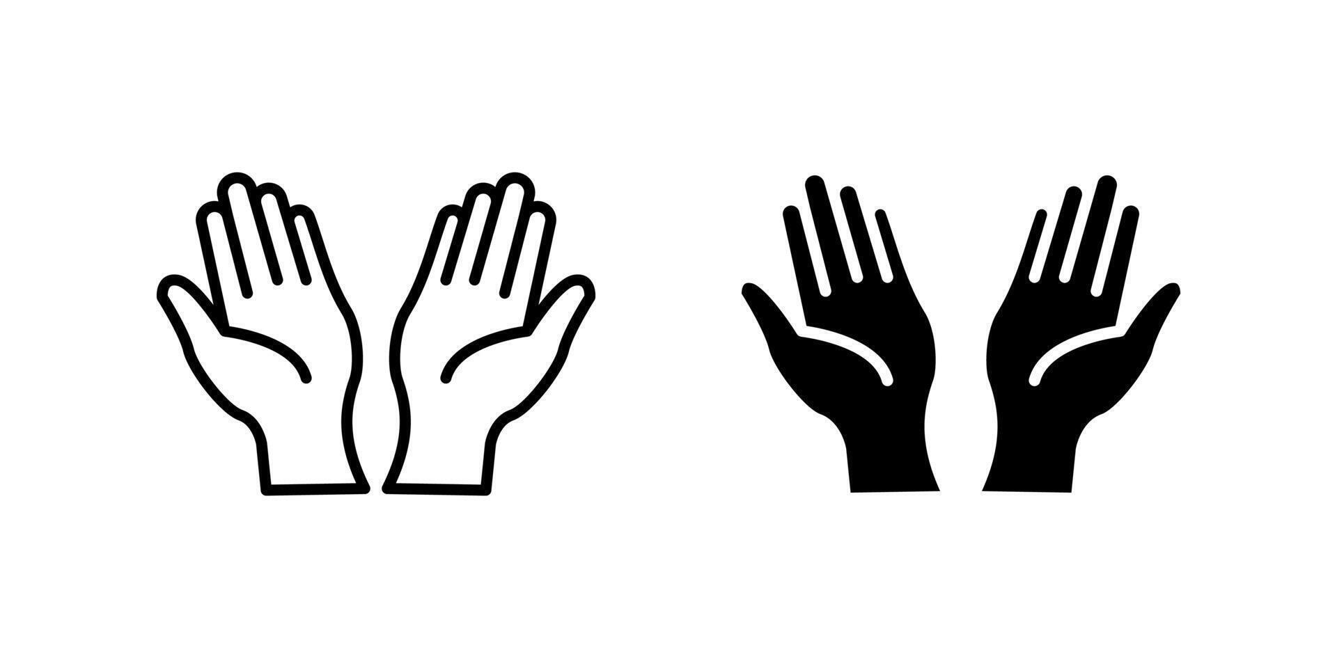 Simple grateful hands icon set symbolizing prayer, thanks, and spirituality. Perfect for blessings, meditation, and religious themes. vector