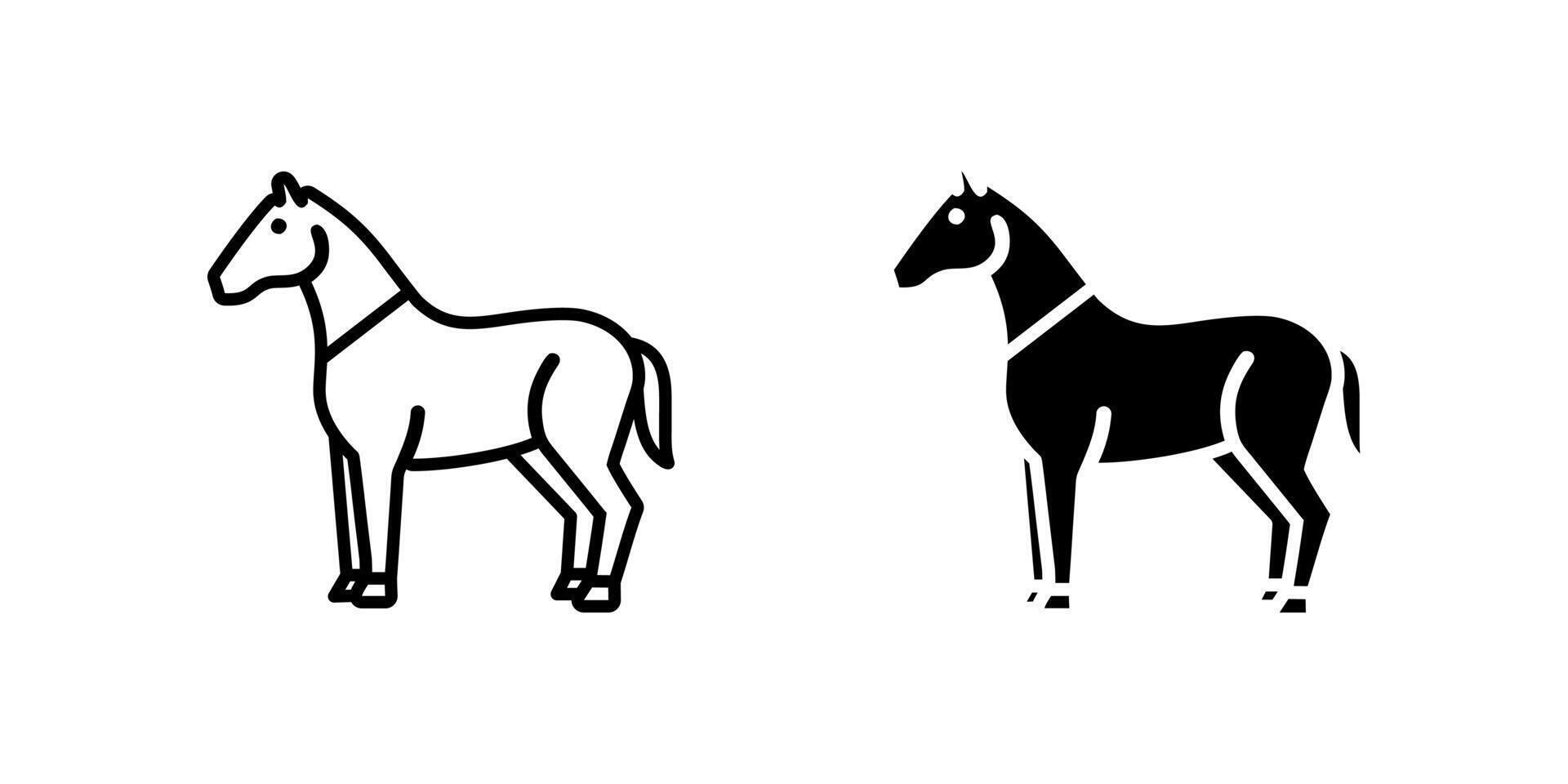 Elegant horse animal icon set representing farms, equestrian sports, and rural life. Great for agriculture, nature, and racing themes. vector