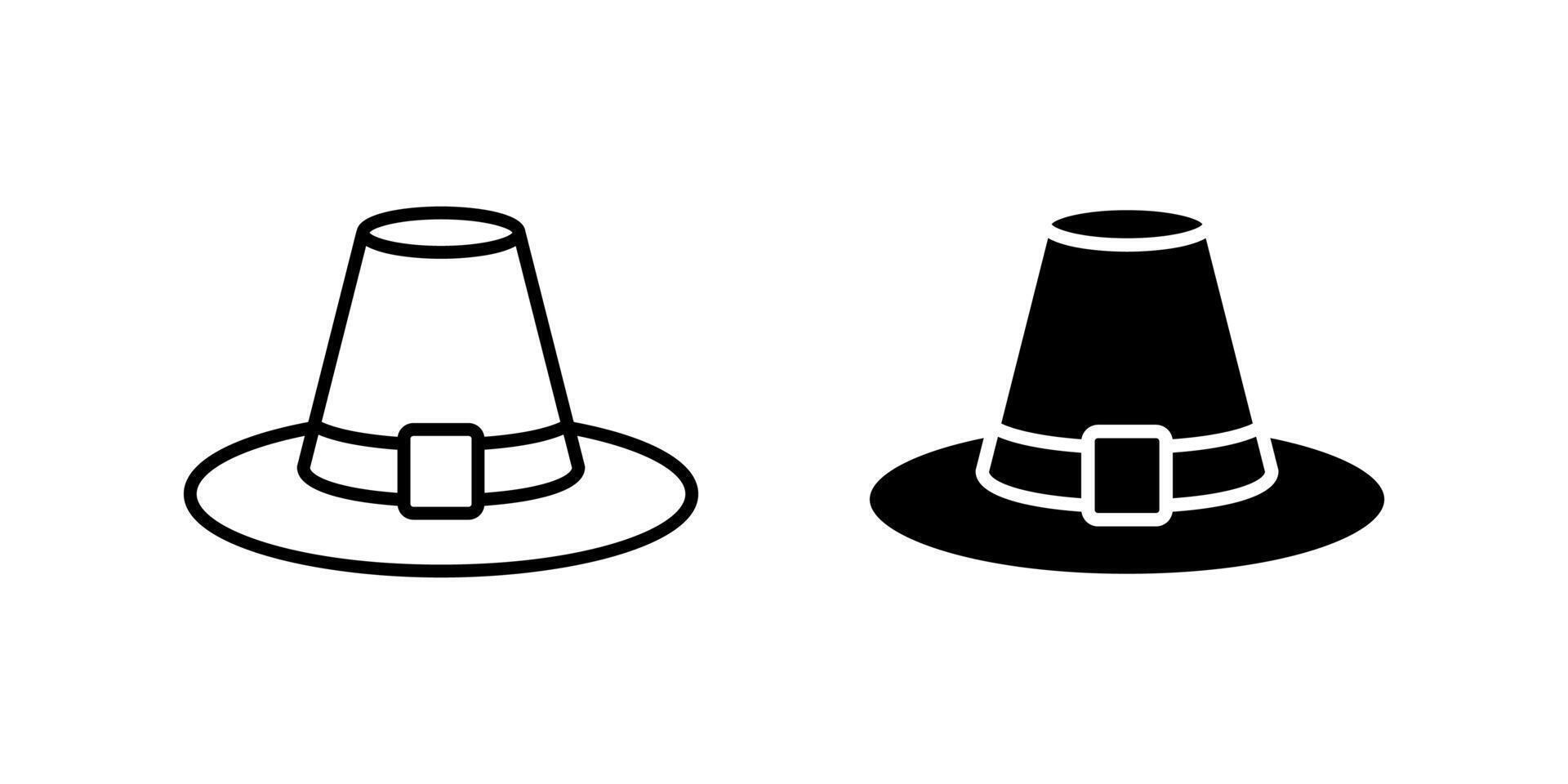 Classic pilgrim hat icon set ideal for holiday themes, historical content, and cultural sites. vector