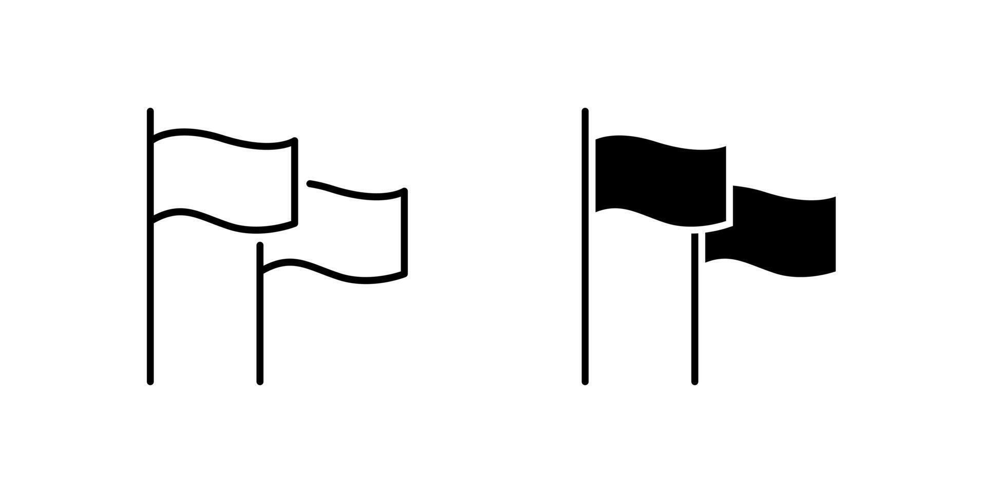 Outline wavy flag icon set representing motion, direction, and wind. Useful for signals, symbols, and national themes. vector