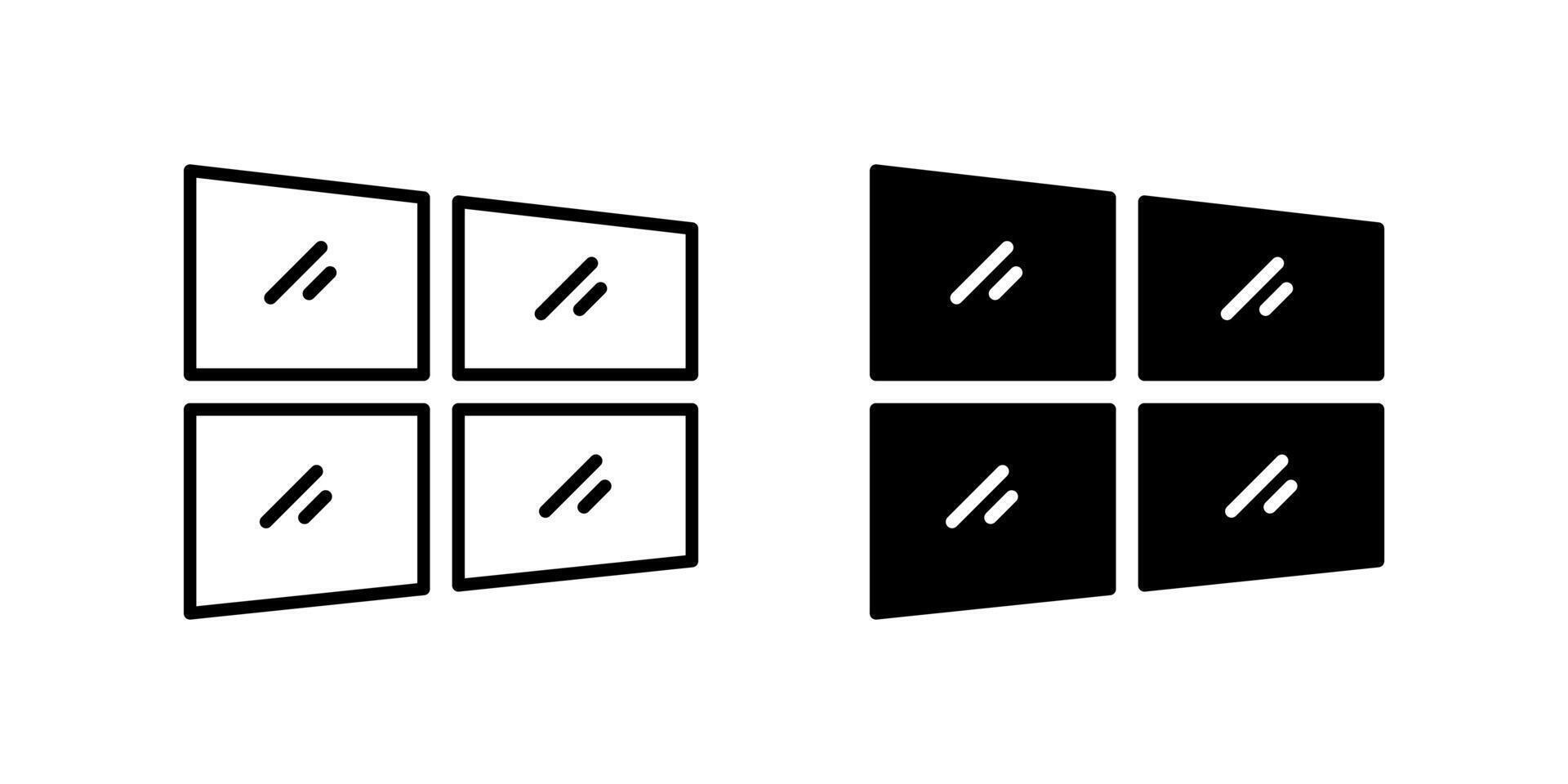 Simple window glass icon set representing cleaning, transparency, and household tasks. Useful for home maintenance and clear views. vector
