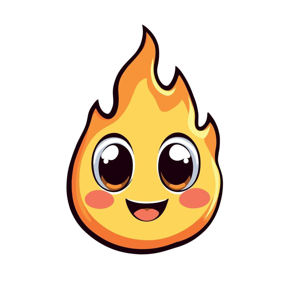 Cute Burning Flame Sticker Cartoonish Style illustration Illustration Fire Emoji Design vector