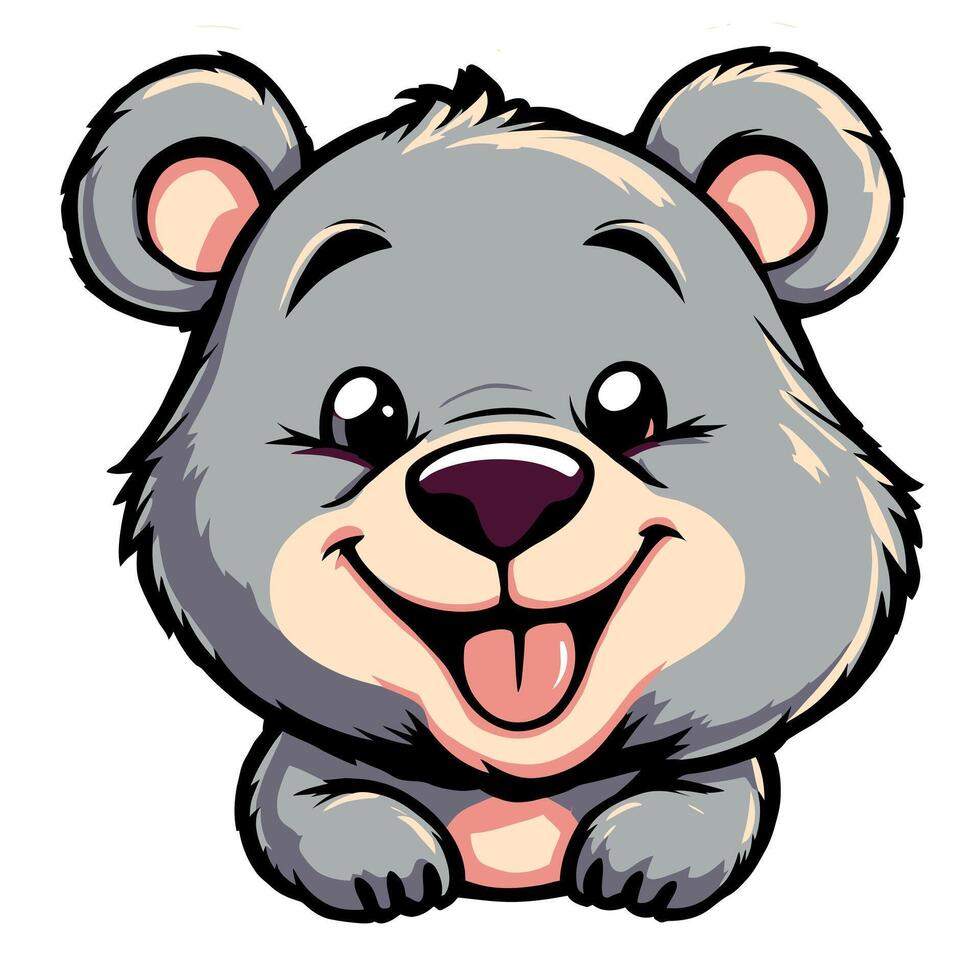 Adorable illustration Sticker Of Happy Bear With Smiling Face For Kid vector