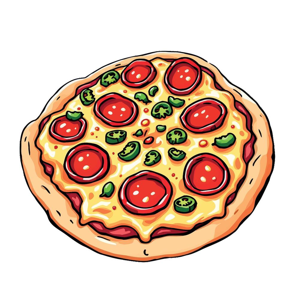 A Delicious Pepperoni Pizza with Jalapenos Illustration for illustration Sticker Design vector