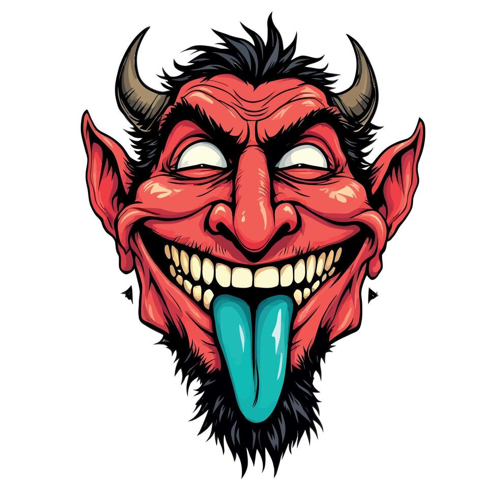 Illustration Of Red Devil With Open Mouth Ready For Sticker Design vector