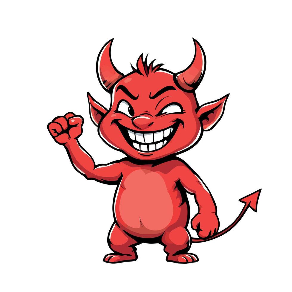 illustration Sticker Illustration of Mischievous Devil Creature Cartoon Character with Happy Expression vector