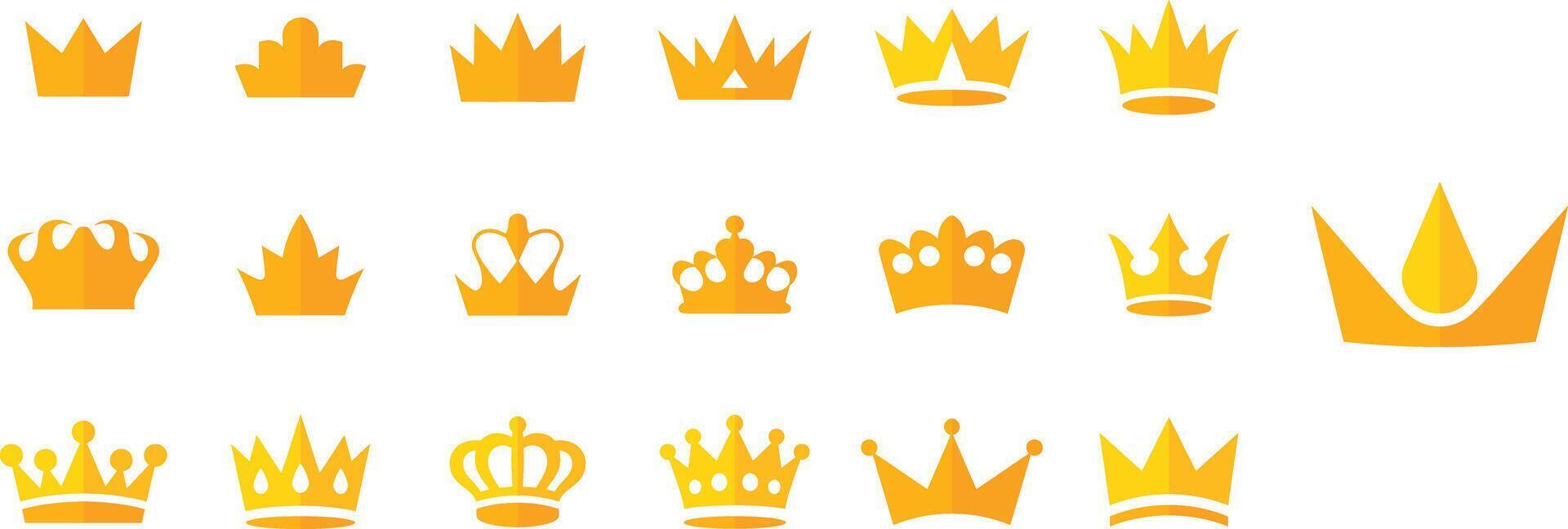 Various gold crown icons for design, Royal gold crown elements for graphics vector