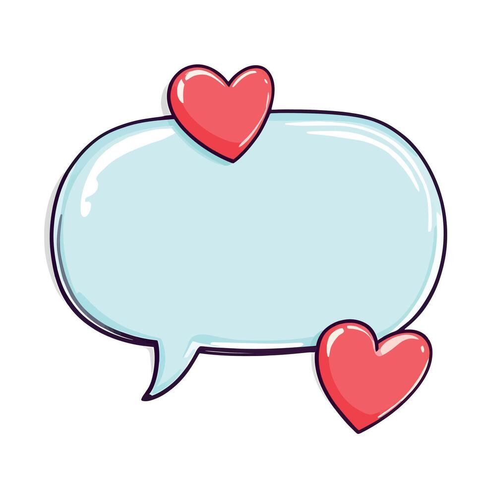 Cute Light Blue Bubble Speech with Hearts Sticker Design for Valentine Day vector