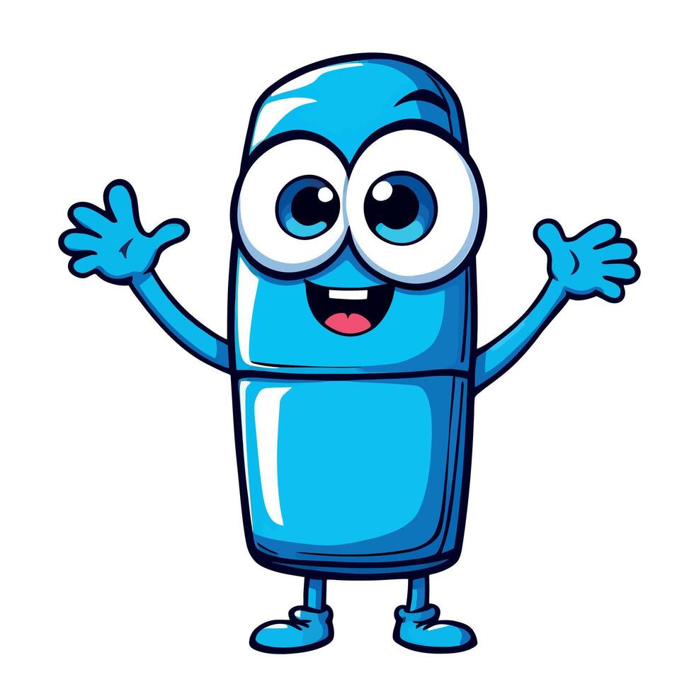 Funny Blue Eraser Mascot Character Design with Googly Eyes Illustration illustration vector