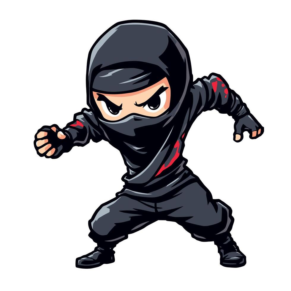 A Little Ninja Ready to Fight In A illustration Sticker Style vector