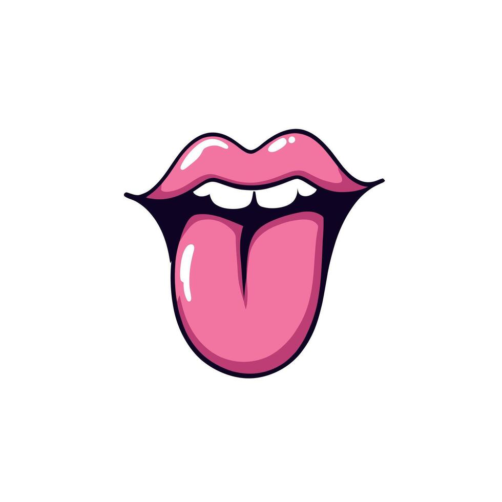illustration sticker of a mouth with a tongue sticking out illustration design vector