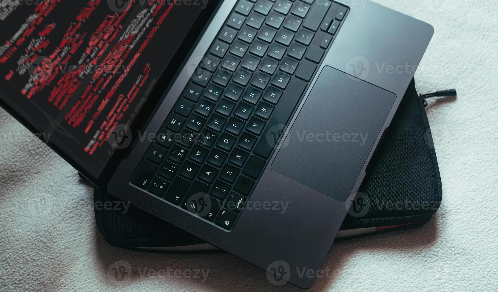 Alert of virus attack on laptop screen. malicious software infection on computer. cyber security awareness. protect business information from threat attacks. photo