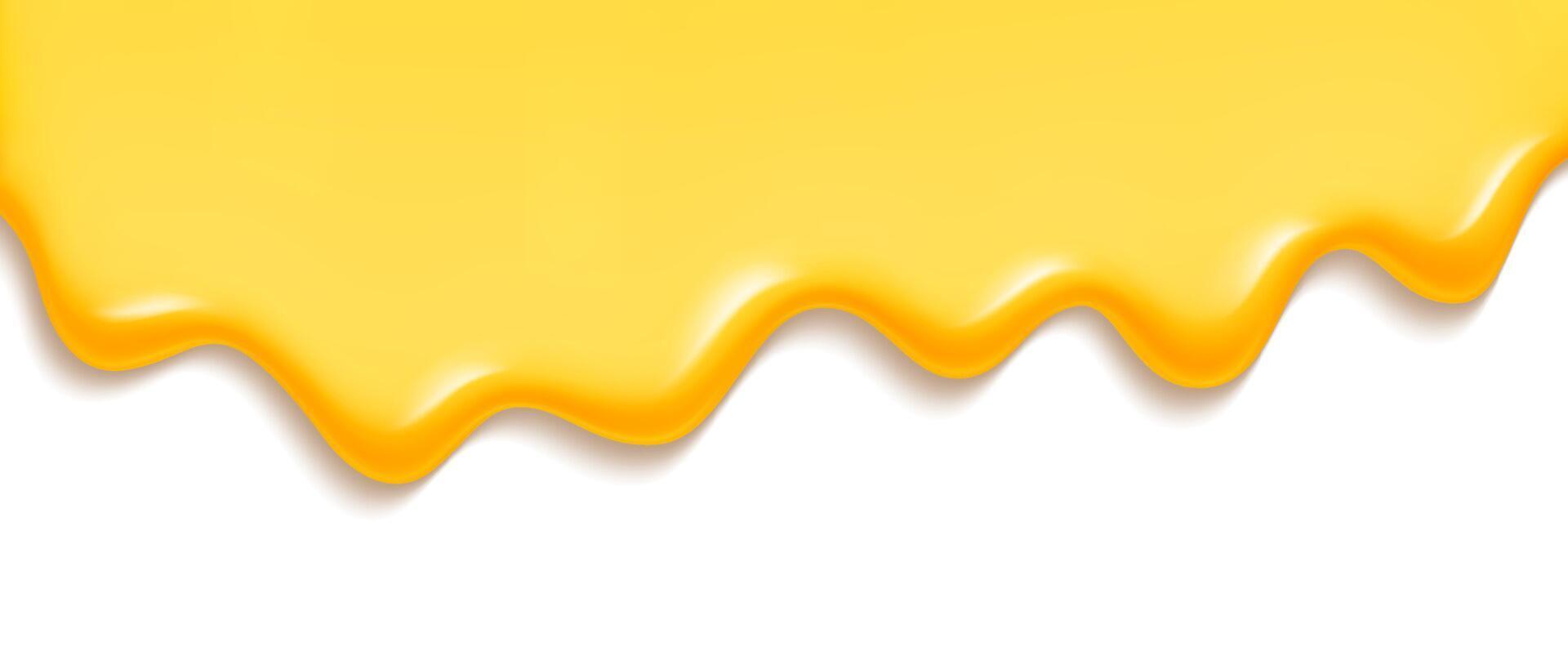 Golden honey or ice cream melt flowing down - glossy yellow liquid drip with wavy border. vector