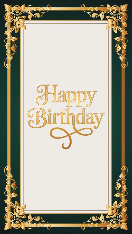 Elegant gold and green happy birthday frame vector
